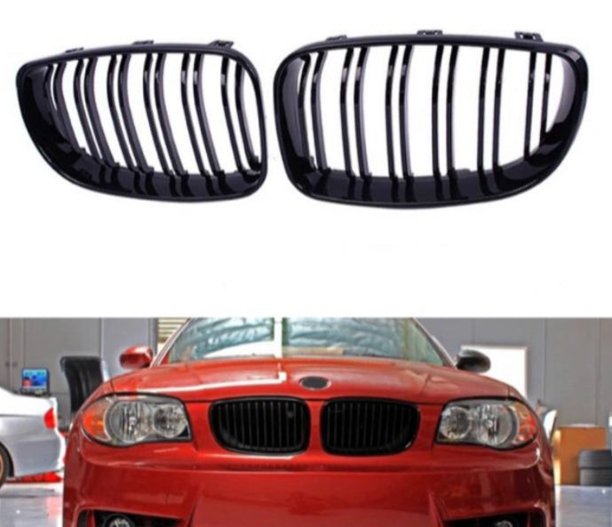 Gloss black double front grille for BMW E82-E88 1 series