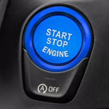 Metallic blue start-stop-engine button