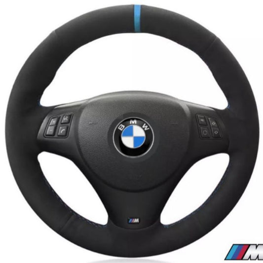 E's blue alcantara steering wheel cover