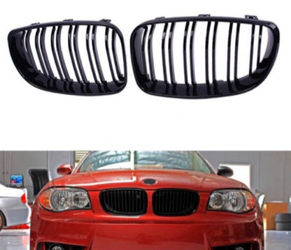 Gloss black double front grille for BMW E82-E88 1 series