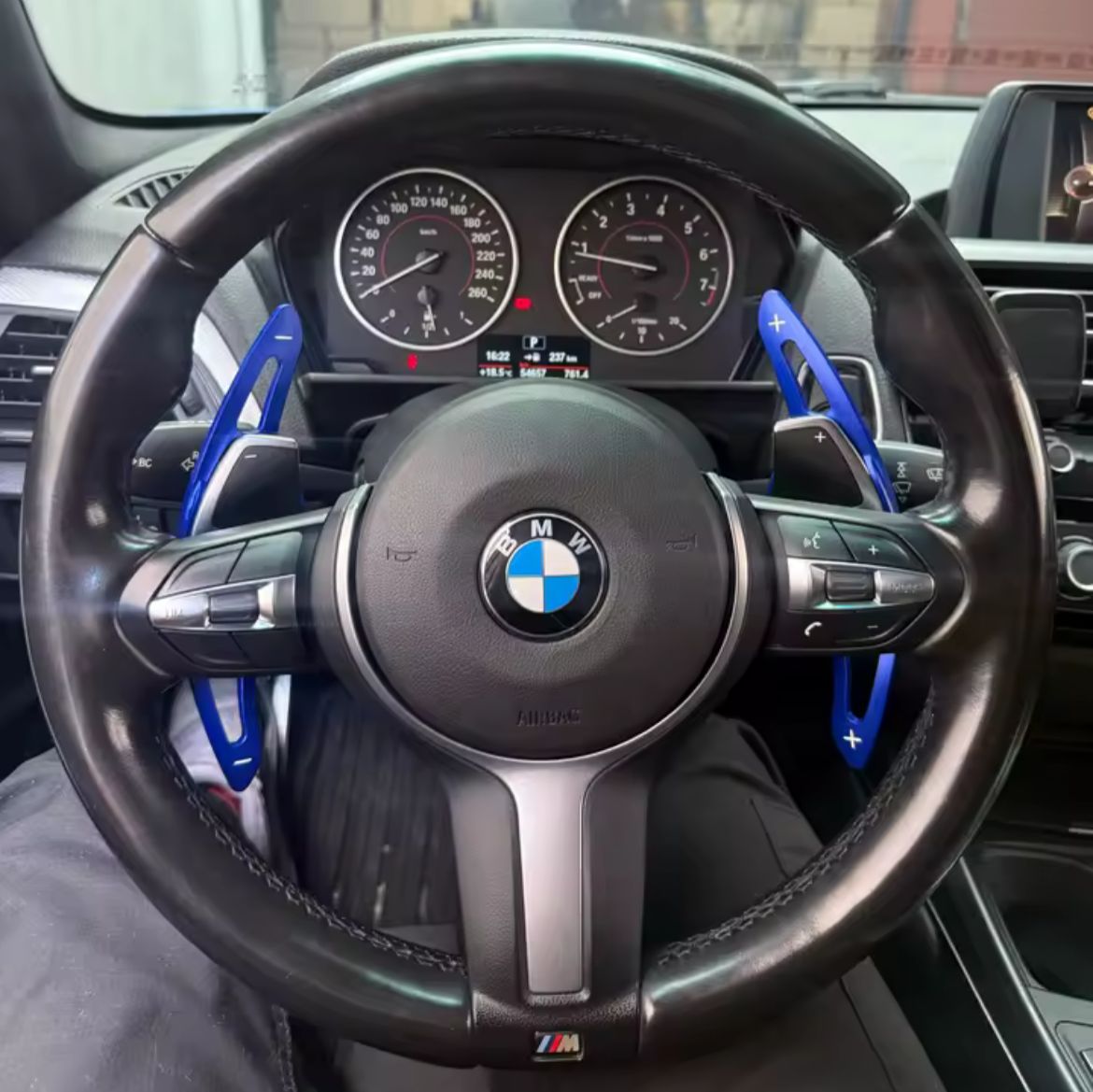 Metallic blue paddle shifters